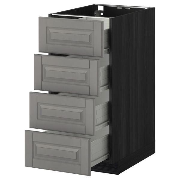 Напольный шкаф 4 фронтальных панели, 4 ящика МЕТОД / ФОРВАРА, черный, Будбин серый - схема-чертеж с размерами