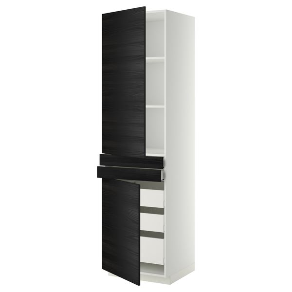 Высокий шкаф + полки, 5 ящиков, 2 дверцы, 2 фронтальных МЕТОД / МАКСИМЕРА, белый, Тингсрид черный - фото 1