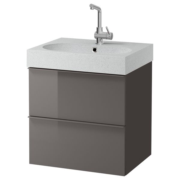 Шкаф для раковины с 2 ящиками ГОДМОРГОН / БРОВИКЕН, серый - фото 1