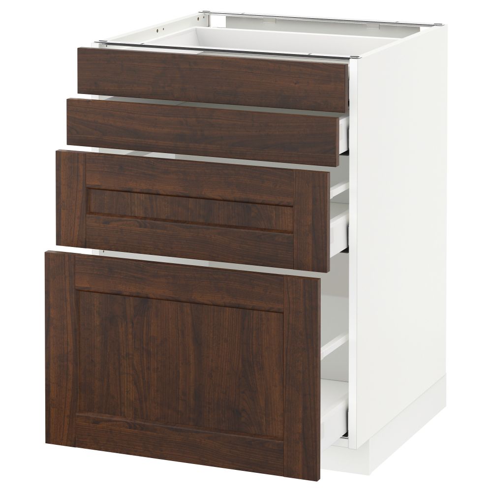 Напольный шкаф 4 фронтальных панели, 4 ящика МЕТОД / МАКСИМЕРА, белый, Эдсерум коричневый - схема-чертеж с размерами