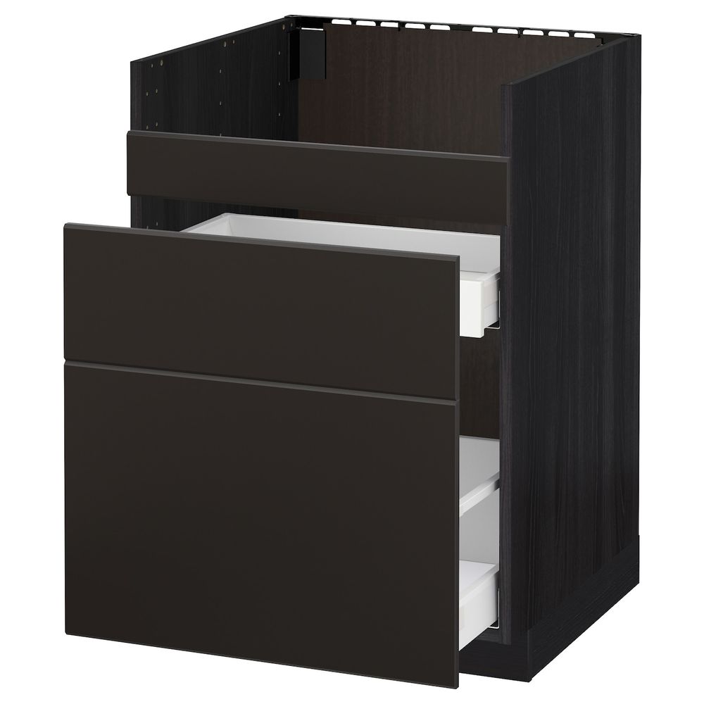 Напольный шкаф для мойки ХАВСЕН/3фасада/2ящ, черный Максимера/Кунгсбакка антрацит 60x60 см IKEA МЕТОД 592.959.34 - схема-чертеж с размерами