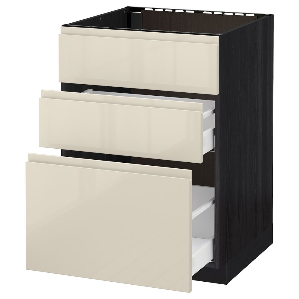 Напольный шкаф под мойку + 3 фронтальных панели/2ящ, черный, Воксторп глянцевый светло-бежевый 60x60 см IKEA МЕТОД 192.381.15 - схема-чертеж с размерами