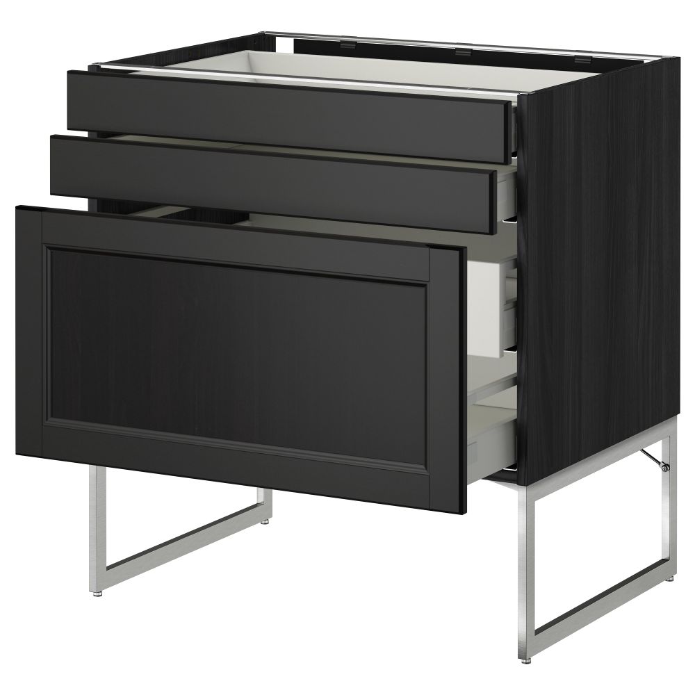 Напольный шкаф 3 фронтальных панели, 2 нижних, 2 средних ящика МЕТОД / МАКСИМЕРА, черный, Лаксарби черно-коричневый - схема-чертеж с размерами