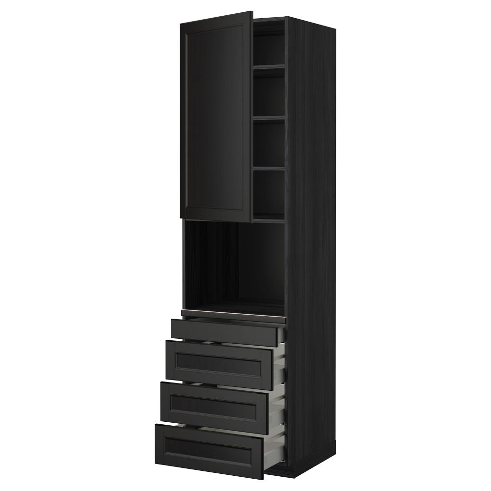 Высокий шкаф для комбинированния СВЧ, 4 ящика МЕТОД / МАКСИМЕРА, черный, Лаксарби черно-коричневый - схема-чертеж с размерами