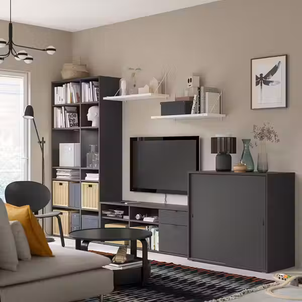 VIHALS Комбинация для хранения/под ТВ - темно-серый 337x47x200 см - фото 2