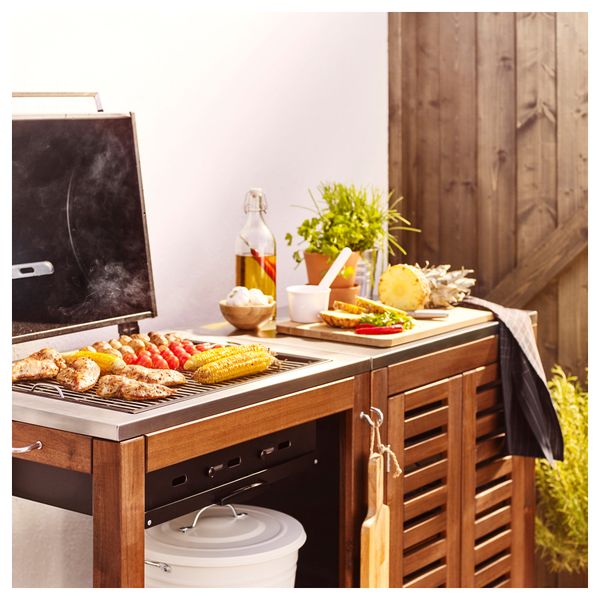 Угольный гриль+модуль для хранения ЭПЛАРО / КЛАСЕН, коричневая морилка, цвет нержавеющей стали - фото 2