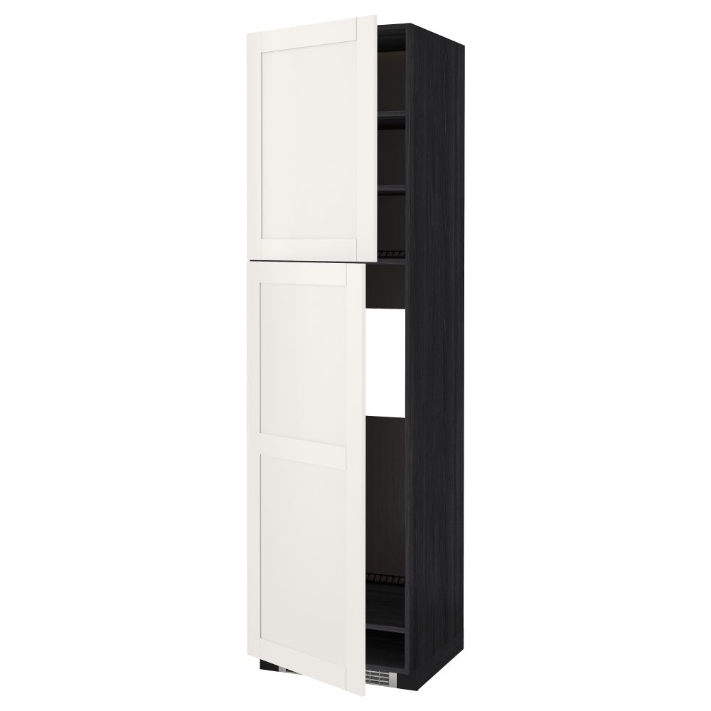 Высокий шкаф для холодильника, 2 дверцы МЕТОД, черный, Сэведаль белый - схема-чертеж с размерами