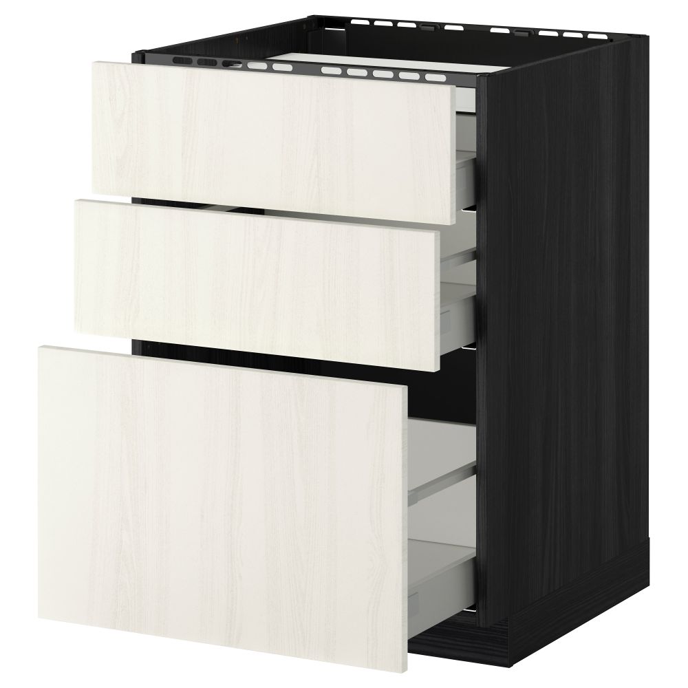 Напольный шкаф, 3 фронтальных панели, 3 ящика МЕТОД / МАКСИМЕРА, черный, Росдаль белый - схема-чертеж с размерами