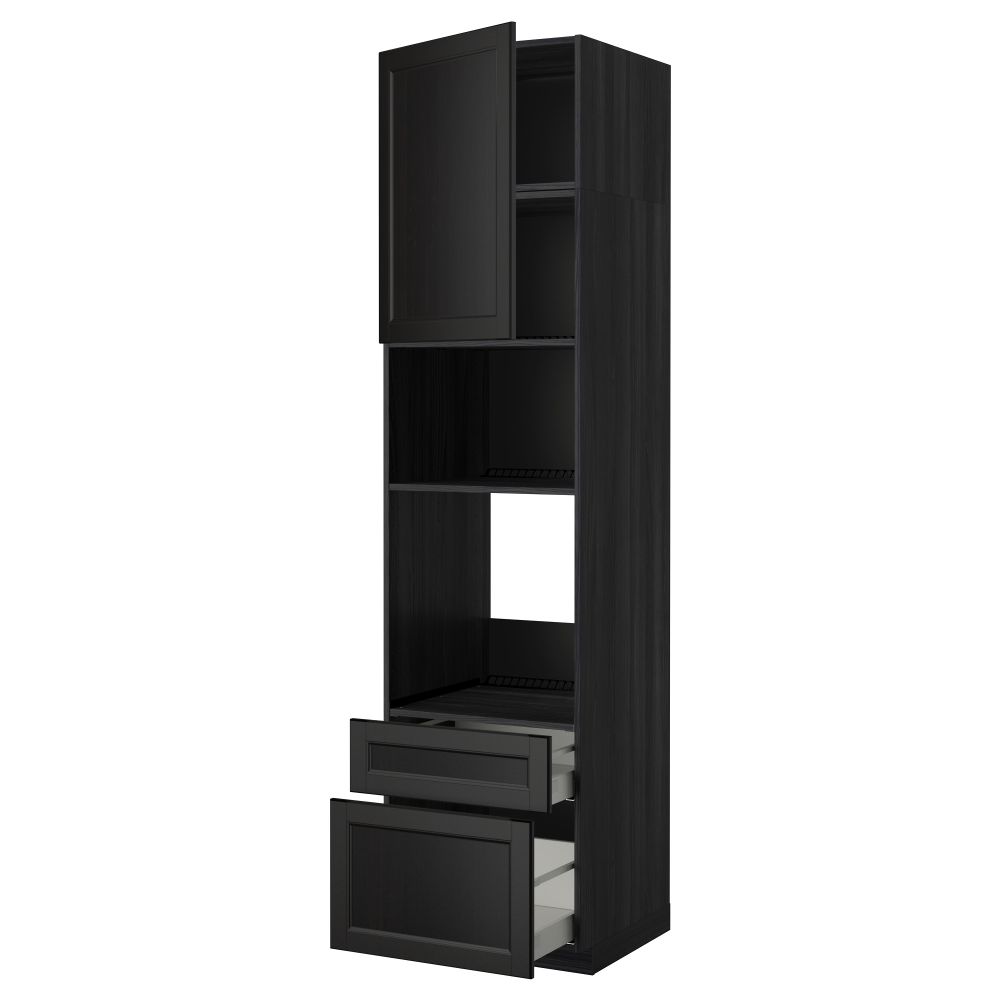 Высокий шкаф для духовки/СВЧ дверца, 2 ящика МЕТОД / МАКСИМЕРА, черный, Лаксарби черно-коричневый - схема-чертеж с размерами