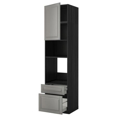 Высокий шкаф для духовки/СВЧ дверца, 2 ящика МЕТОД / МАКСИМЕРА, черный, Будбин серый
