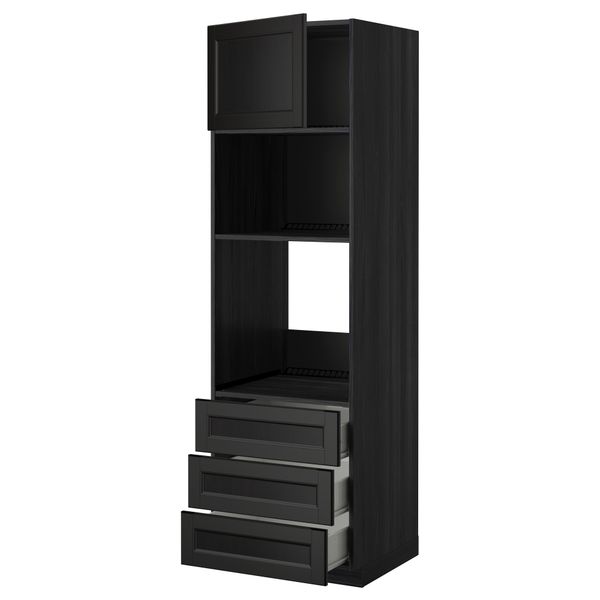 Высокий шкаф для духовки/СВЧ дверца, 3 ящика МЕТОД / ФОРВАРА, черный, Лаксарби черно-коричневый черно-коричневый - фото 1
