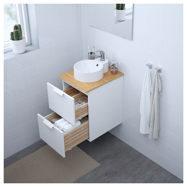 Шкаф со столешницей 29 раковина ГОДМОРГОН/ТОЛКЕН / ГУТВИКЕН, белый, бамбук (42x49x70 см) - фото 3