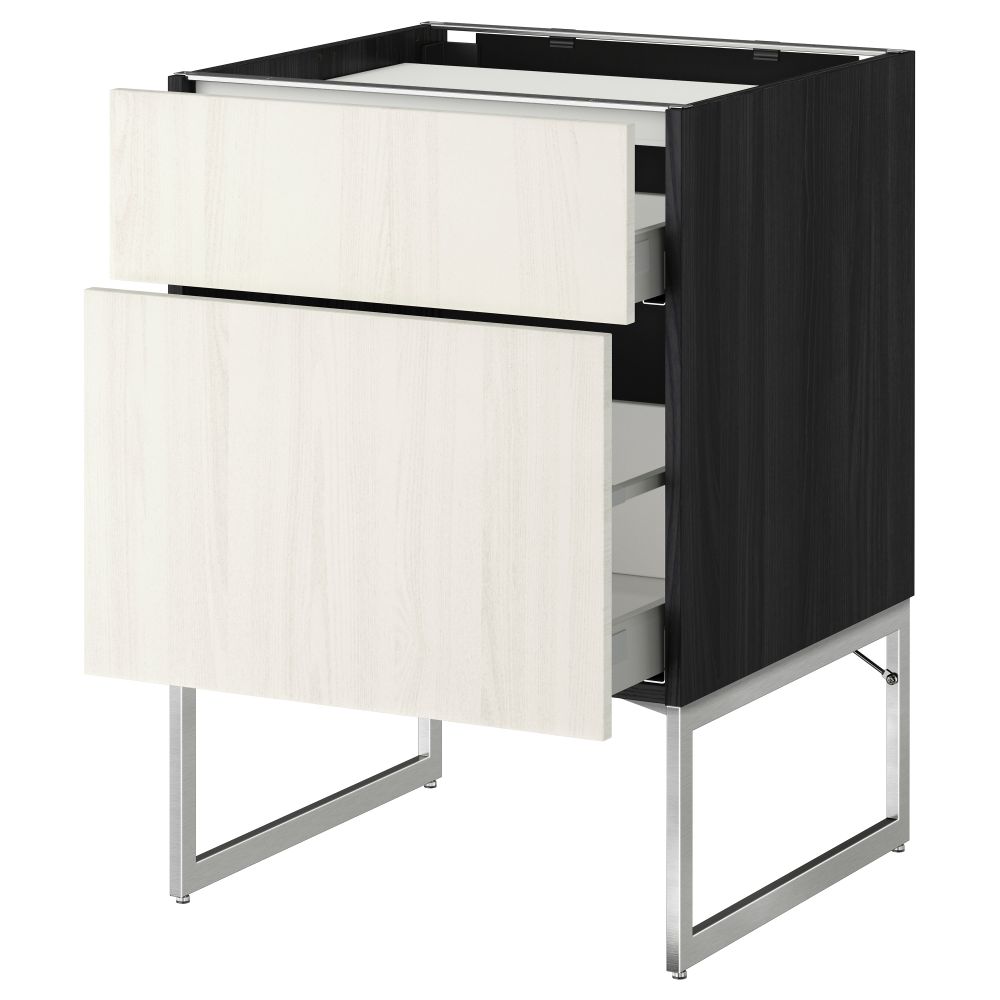 Напольный шкаф, 2 фронтальных панели, 3 ящика МЕТОД / МАКСИМЕРА, черный, Росдаль белый - схема-чертеж с размерами