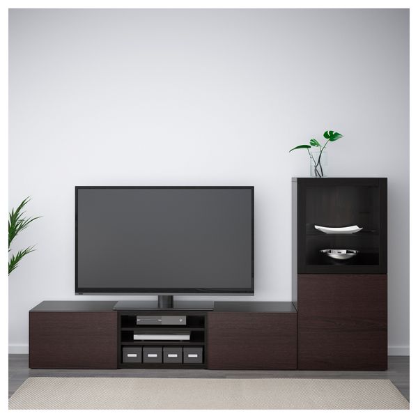 Шкаф для ТВ, комбинированный, стекляные дверцы БЕСТО, черно-коричневый, Инвикен черно-коричневый прозрачное стекло (240x40x128 - фото 2