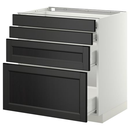 Напольный шкаф 4 фронтальных панели, 4 ящика МЕТОД / ФОРВАРА, белый, Лаксарби черно-коричневый