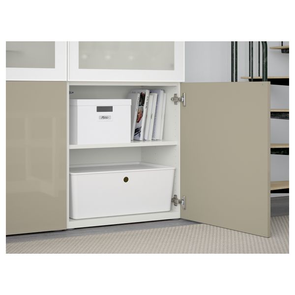 Комбинация для хранения со стеклянными дверцами БЕСТО, белый, Сельсвикен глянцевый/бежевый матовое стекло (120x40x192 см) - схема-чертеж с размерами