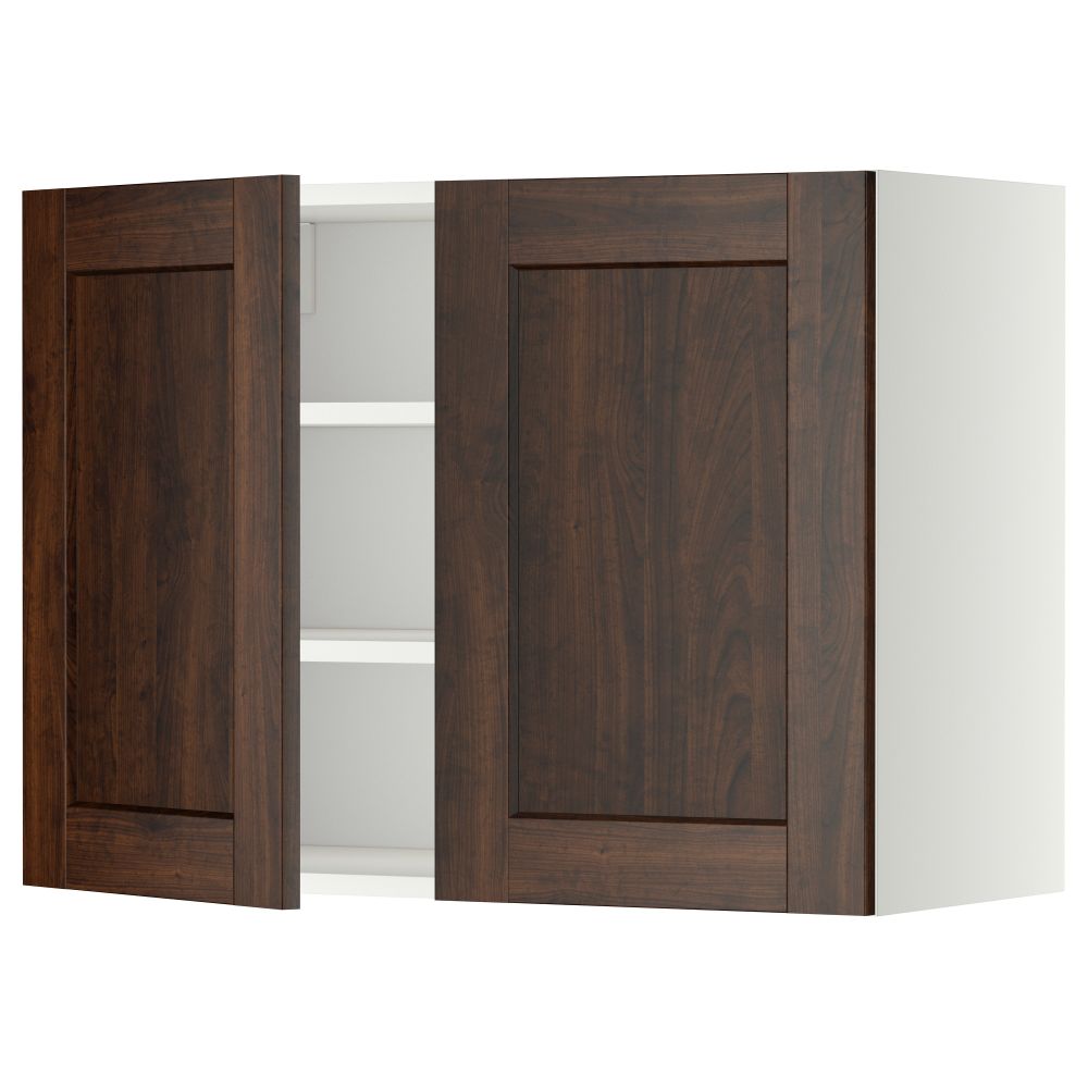 Навесной шкаф с полками, 2 дверцы МЕТОД, белый, Эдсерум коричневый - схема-чертеж с размерами
