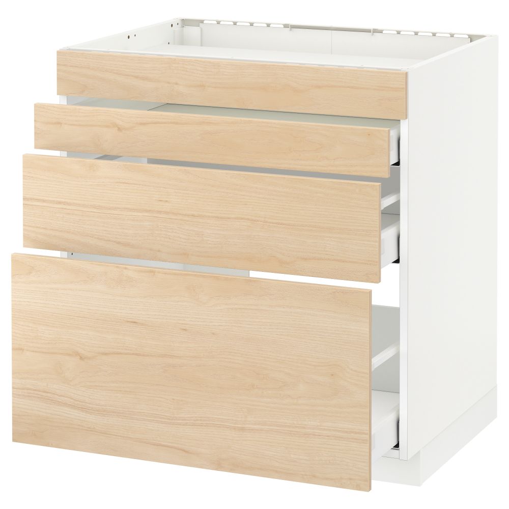Напольный шкаф для духовки, 4фасада, 3 ящика МЕТОД / МАКСИМЕРА, белый, Аскерсунд под светлый ясень ясень - схема-чертеж с размерами