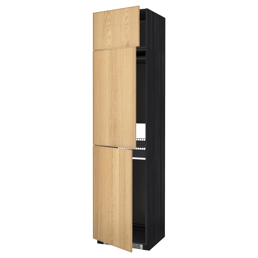 Высокий шкаф для холодильника или морозильника, с 3 дверями МЕТОД, черный, Экестад дуб (60x60x240 см) - схема-чертеж с размерами