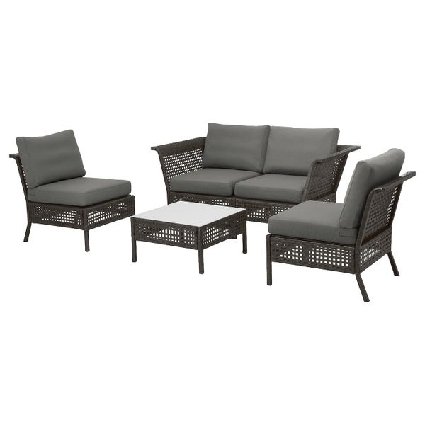 4-местный комплект садовой мебели, черно-коричневый/ФРЁСЁН/ДУВХОЛЬМЕН темно-серый 204x204x73 см IKEA KUNGSHOLMEN КУНГСХОЛЬМЕН - фото 1