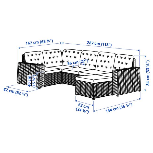 Модульный Угловой 4-местный диван, садовый IKEA SOLLERÖN СОЛЛЕРОН 493.035.95 - схема-чертеж с размерами