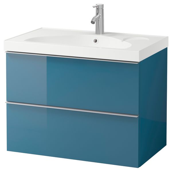 Шкаф для раковины с 2 ящиками ГОДМОРГОН / ЭДЕБОВИКЕН, глянцевый бирюзовый (80x49x64 см) - фото 2