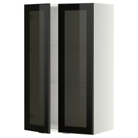 Навесной шкаф/полки/2стеклян двери, белый/Ютис дымчатое стекло 60x100 см IKEA METOD МЕТОД 394.461.23