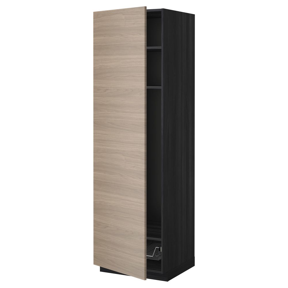 Высокий шкаф с полками, проволочной корзиной МЕТОД, черный, Брокхульт светло-серый - схема-чертеж с размерами