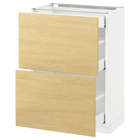 Напольный шкаф, 2 фасада, 3 ящика МЕТОД / МАКСИМЕРА, белый, Тингсрид береза