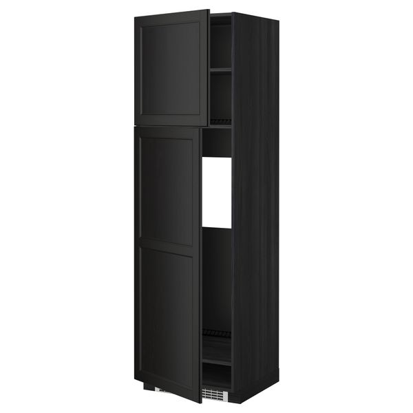 Высокий шкаф для холодильника, 2 дверцы МЕТОД, черный, Лаксарби черно-коричневый - схема-чертеж с размерами