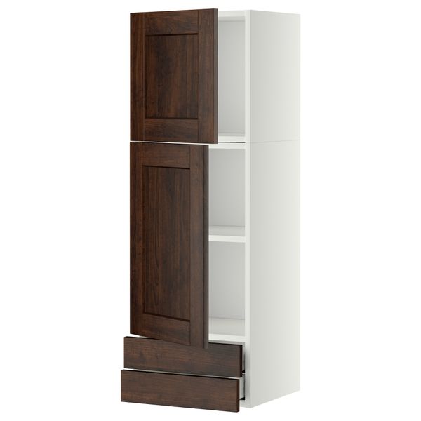 Навесной шкаф, 2 дверцы, 2 ящика МЕТОД / МАКСИМЕРА, белый, Эдсерум коричневый - фото 1