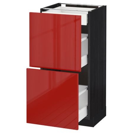 Напольный шкаф, 2 фасада, 3 ящика МЕТОД / МАКСИМЕРА, черный, Рингульт красный