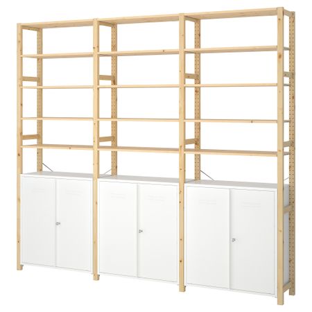 3 секции, шкаф, полки, 259x30x226 см, сосна, белый IKEA IVAR ИВАР 692.482.11