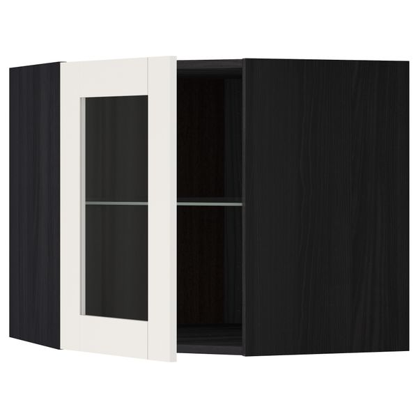 Угловой навесной шкаф с полками, стекляными дверцами МЕТОД, черный, Сэведаль белый - схема-чертеж с размерами