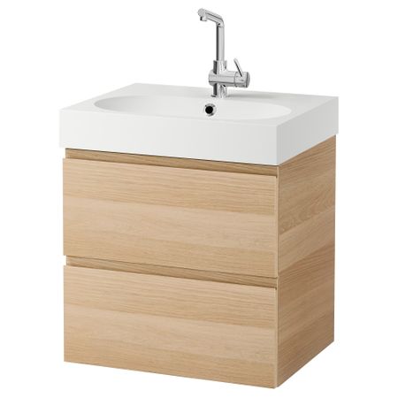 Шкаф для раковины с 2 ящиками ГОДМОРГОН / БРОВИКЕН, под беленый дуб (61x49x68 см)