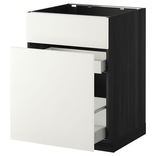 Напольный шкаф под мойку, сорт муcора, 1 дверца, 2 ящика МЕТОД / МАКСИМЕРА, черный, Хэггеби белый (60x60 см) - схема-чертеж с размерами
