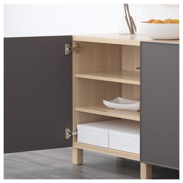 Комбинация для хранения с дверцами БЕСТО, под беленый дуб, Грундсвикен темно-серый (180x40x74 см) - схема-чертеж с размерами