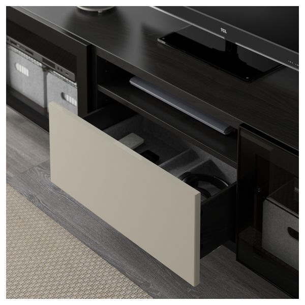 Тумба под ТВ БЕСТО, черно-коричневый, Сельсвикен глянцевый/бежевый прозрачное стекло (180x40x48 см) - фото 3