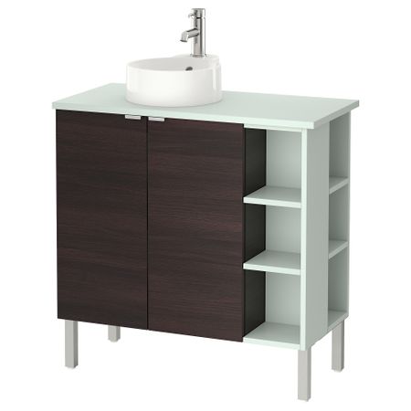 Шкаф под раковину с 2 дверцы, 2 открывающихся полки ЛИЛЛОНГЕН/ВИСКАН / ГУТВИКЕН, черно-коричневый, бледно-зеленый