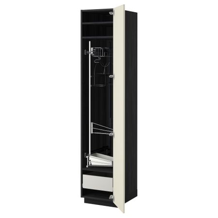 Высокий шкаф с отделением для аксессуаров, для уборки МЕТОД / ФОРВАРА, черный, Будбин белый с оттенком