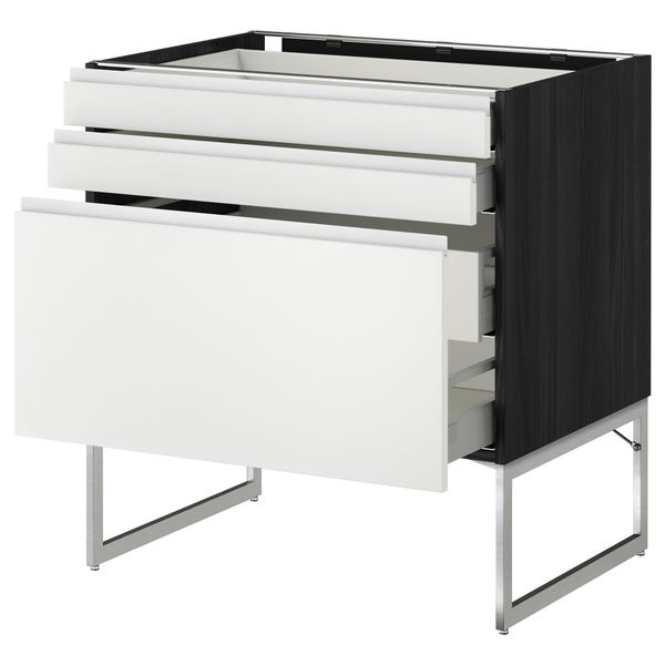 Напольный шкаф 3 фронтальных панели, 2 нижних, 2 средних ящика МЕТОД / МАКСИМЕРА, черный, Нодста белый - схема-чертеж с размерами