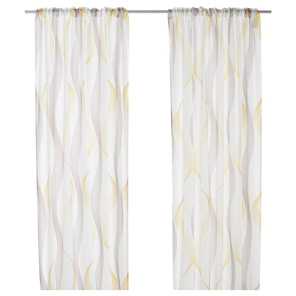 Гардины, 1 пара СМОРБЛУММА, белый, волнистый желто-коричневый (145x270 см) - фото 1