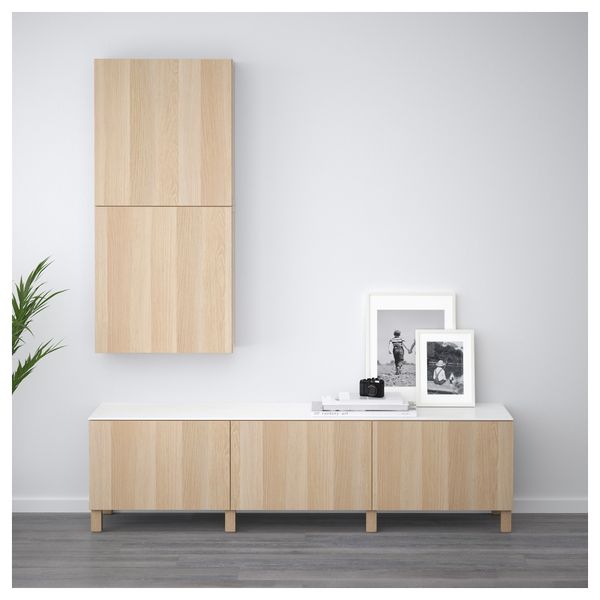 Комбинация для хранения с ящиками БЕСТО, Лаппвикен под беленый дуб (180x42x48 см) - схема-чертеж с размерами