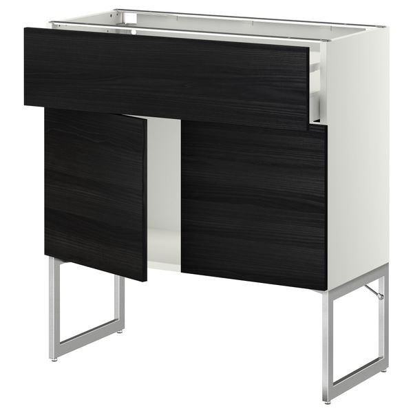 Напольный шкаф, полки, ящик, 2 двери МЕТОД / МАКСИМЕРА, белый, Тингсрид черный - схема-чертеж с размерами