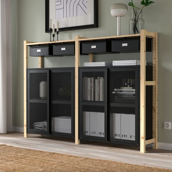 2 секции, полки, шкафы, 175x30x124 см, сосна, черный сетка IKEA IVAR ИВАР 895.080.95 - фото 3