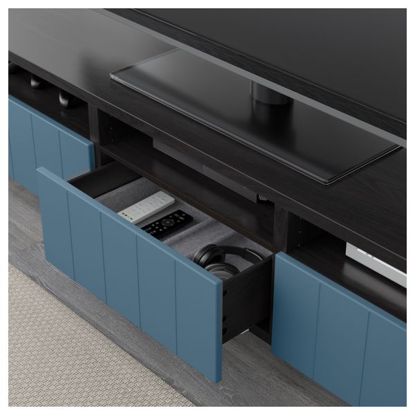 Тумба для ТВ с ящиками БЕСТО, черно-коричневый, Халлставик темно-синий (180x40x48 см) - фото 3