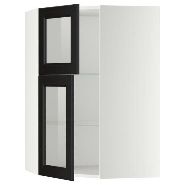 Угловой навесной шкаф + полки, 2 стеклянные дверцы МЕТОД, белый, Лаксарби черно-коричневый (68x100 см) - схема-чертеж с размерами