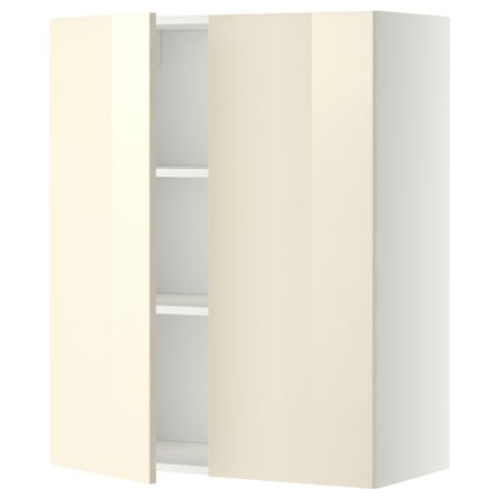 Навесной шкаф с полками, 2 дверцы МЕТОД, белый, Рингульт кремовый
