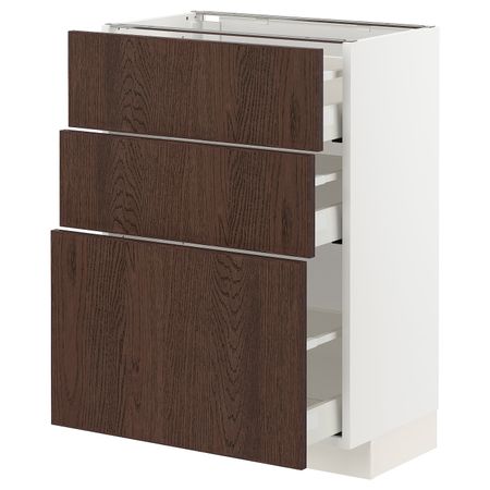 Напольный шкаф с 3 ящиками, белый/Синарп коричневый 60x37 см IKEA METOD МЕТОД / MAXIMERA МАКСИМЕРА 894.042.86