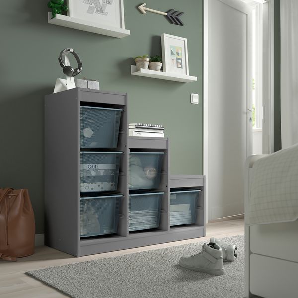 Комбинация для хранения + контейнеры, серый, серо-синий, 99x44x94 см IKEA TROFAST ТРУФАСТ 395.268.41 - фото 3